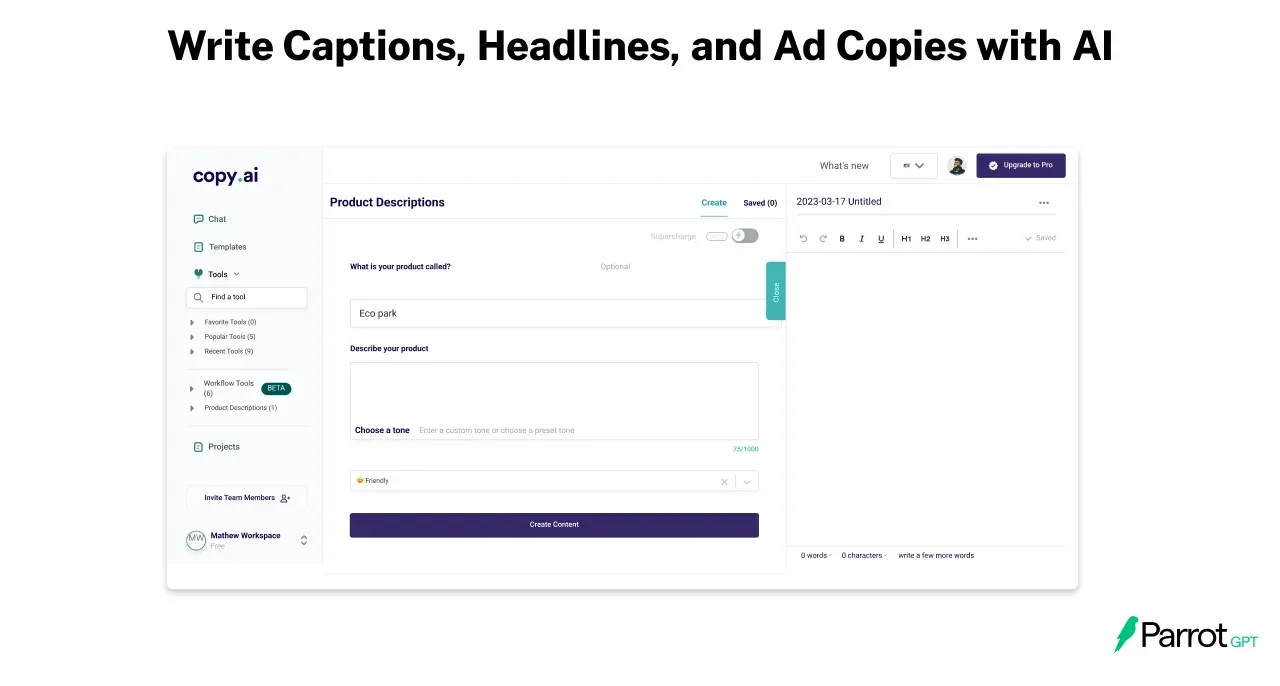 Write Captions, Headlines, and Ad Copies with AI